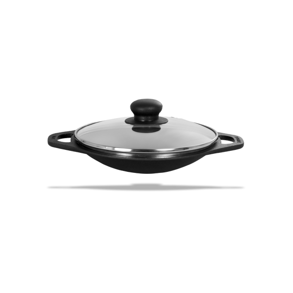 Cast Iron Appam Pan/Appachetty/Palappam Pan with Glass Lid (8 Inch / 22.05 cm) - Dynamic Cookwares