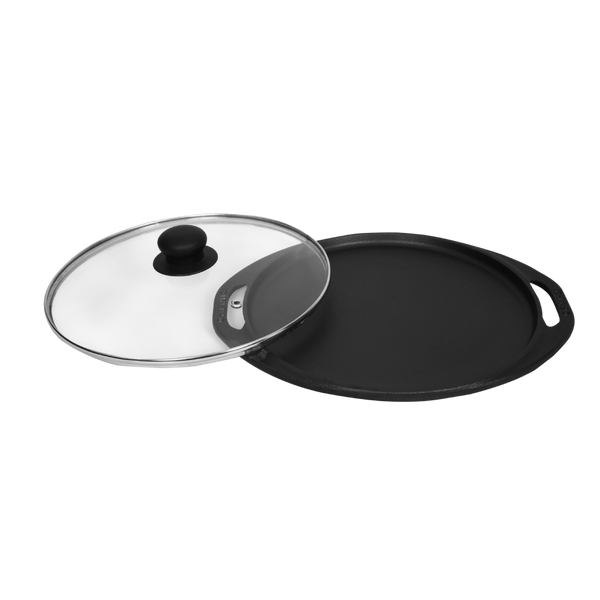 Premium Cast Iron Dosa/Roti/Pizza Tawa with Glass Lid (11 Inch/28.30 cm) - Dynamic Cookwares