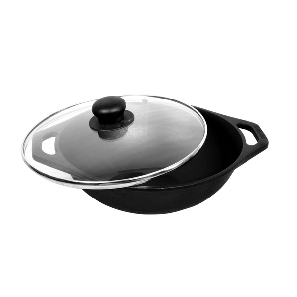 Cast Iron Kadai Wok with Glass Lid (8 Inch/21.85 cm) - Dynamic Cookwares