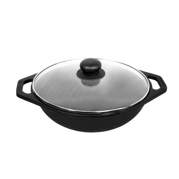 Cast Iron Kadai Wok with Glass Lid (8 Inch/21.85 cm) - Dynamic Cookwares