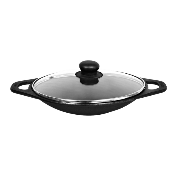 Cast Iron Appam Pan/Appachetty/Palappam Pan with Glass Lid (10 Inch / 27.50 cm), Pre-seasoned, Naturally Nonstick, 100% Pure, Toxin-free