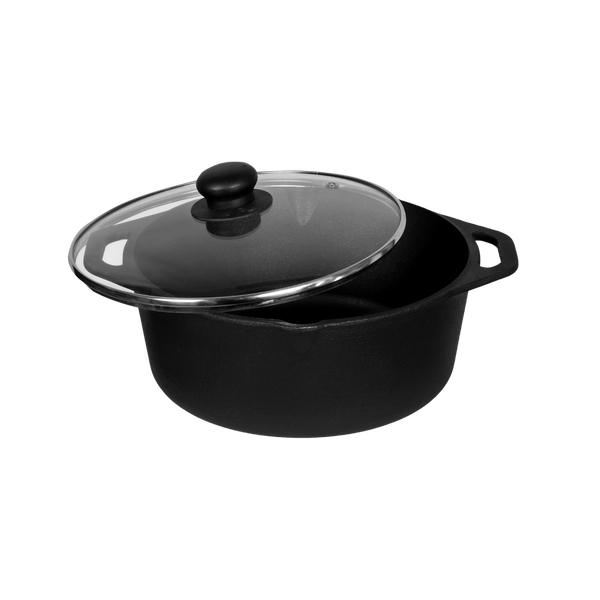 Cast Iron Dutch Oven (10 Inch / 27.60 cm), Pre-seasoned, Natural Nonstick, 100% Pure, Toxin-free, Induction based Deep Frying Pan with Glass Lid