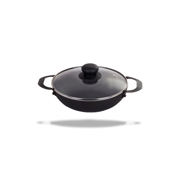 Carbon Steel Kadai with Lid (8 Inch/21 cm) | Pre-Seasoned, Naturally Non-stick, 100% Toxin-Free & Chemical Free Steel Wok with Lid